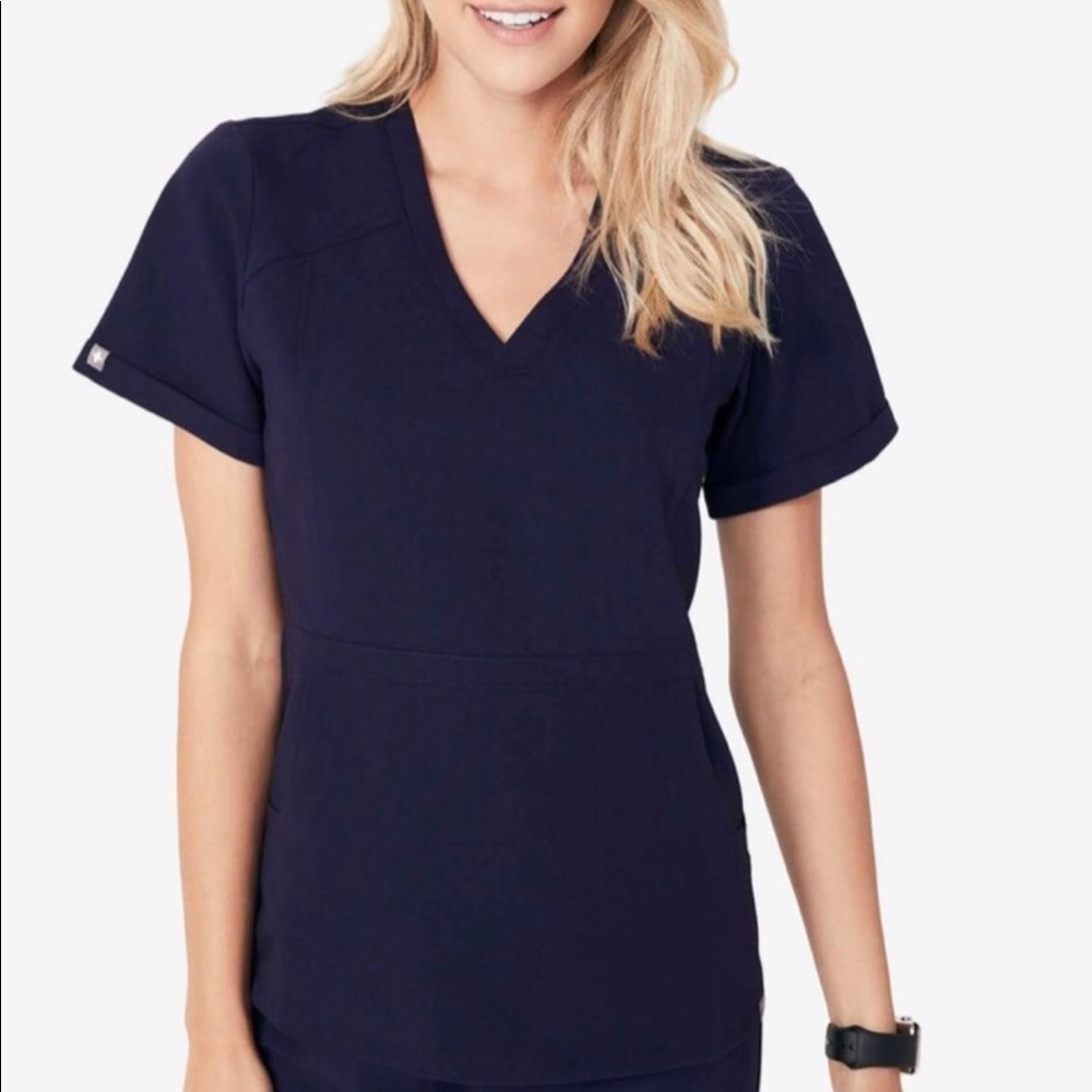Figs Flores Scrub Top in Navy Small